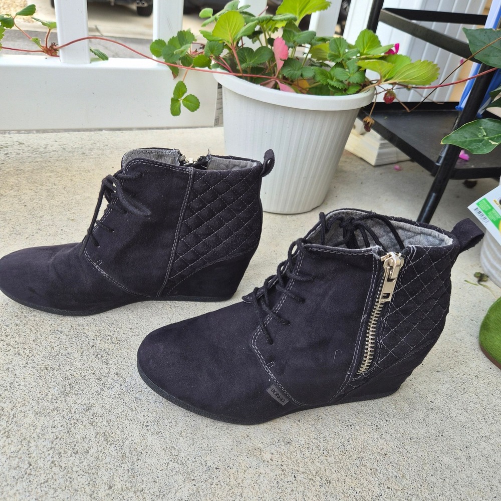 Bongo Kedzie Women Black Wedge Ankle Boots Quilted Lace Up Side Zip 8M Boho Punk